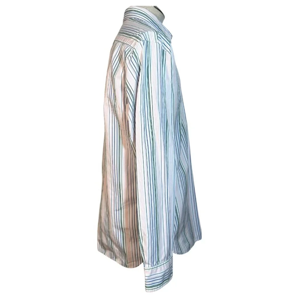 J Crew Mens Size L Striped Button Down Shirt 2-Ply Cotton Green Blue Pink White - Picture 5 of 9